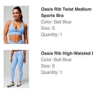 Fabletics Bali Blue Sports Bra and Leggings Set